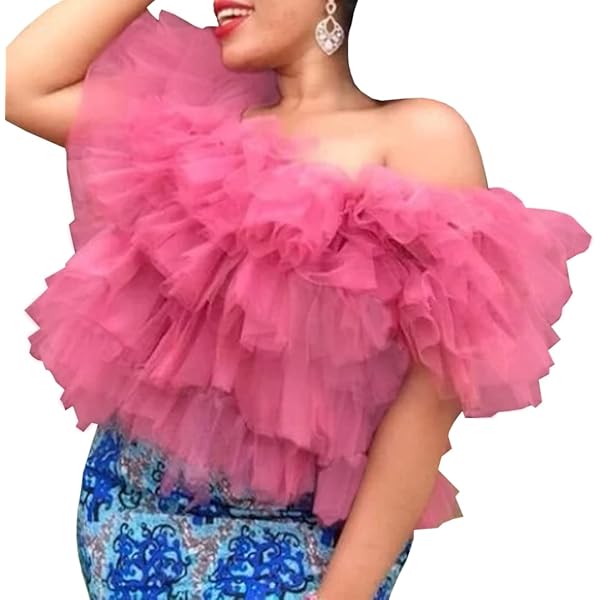 WDPL Women's Off Shoulder Ruffles Tulle Loose Blouses Shirts